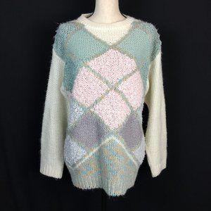 Vtg 90s Pastel Fuzzy Sweater Soft Kawaii Womens Small for TJW Mervyns